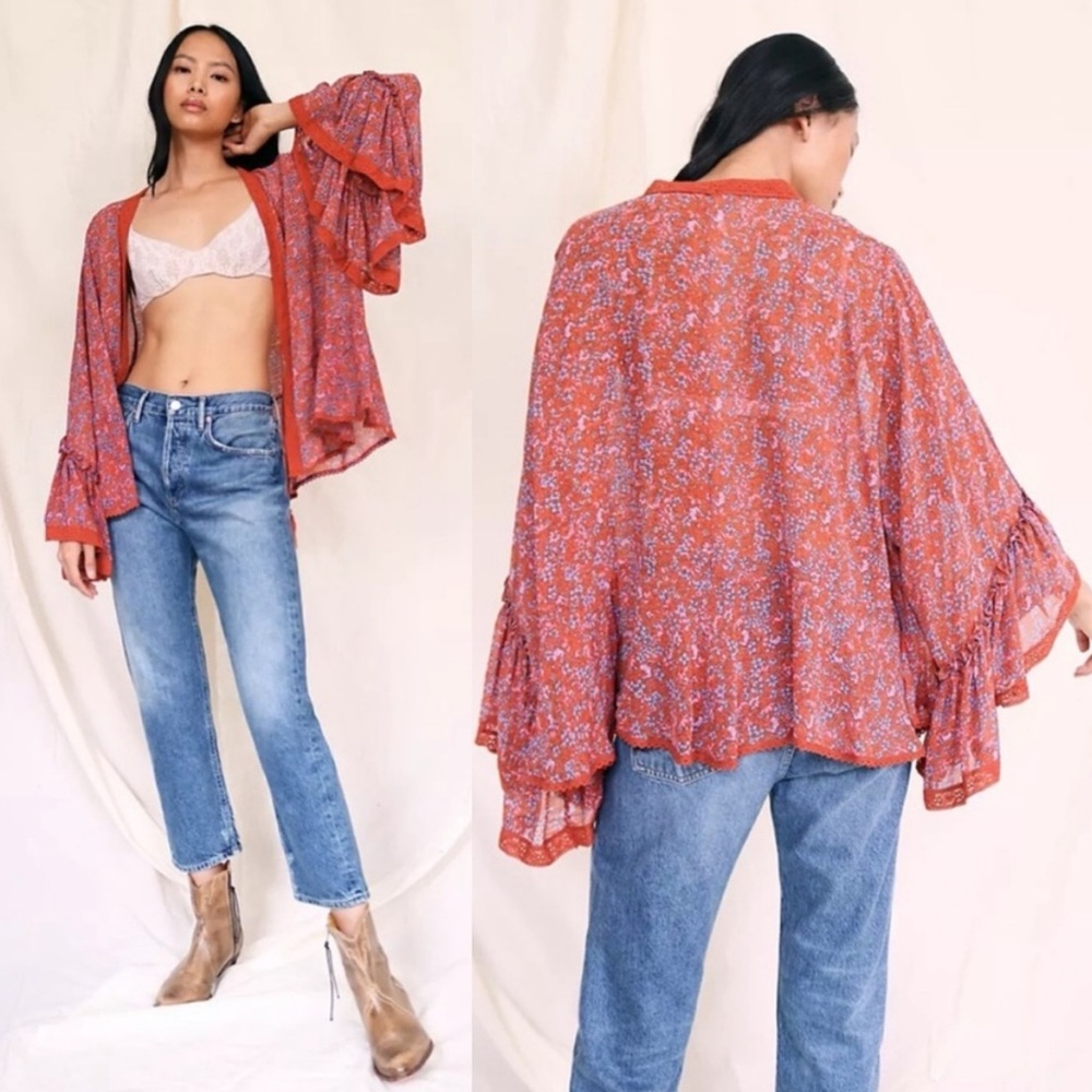 Free People | Lola Bell Sleeve Kimono in Wild Red Small